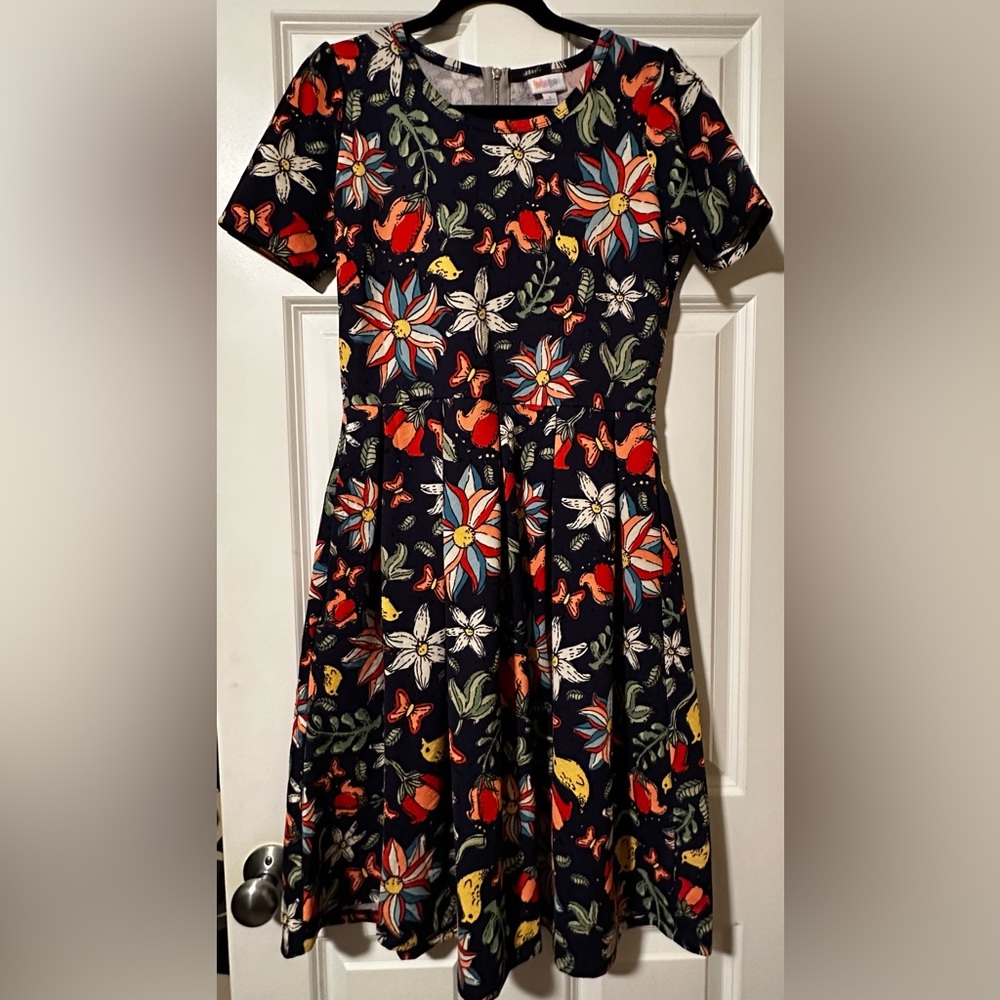 Lularoe pocket dress. Spring print, zip up the back.